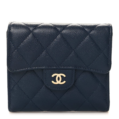 Chanel Caviar Quilted Compact Flap Wallet Navy 1 of 8