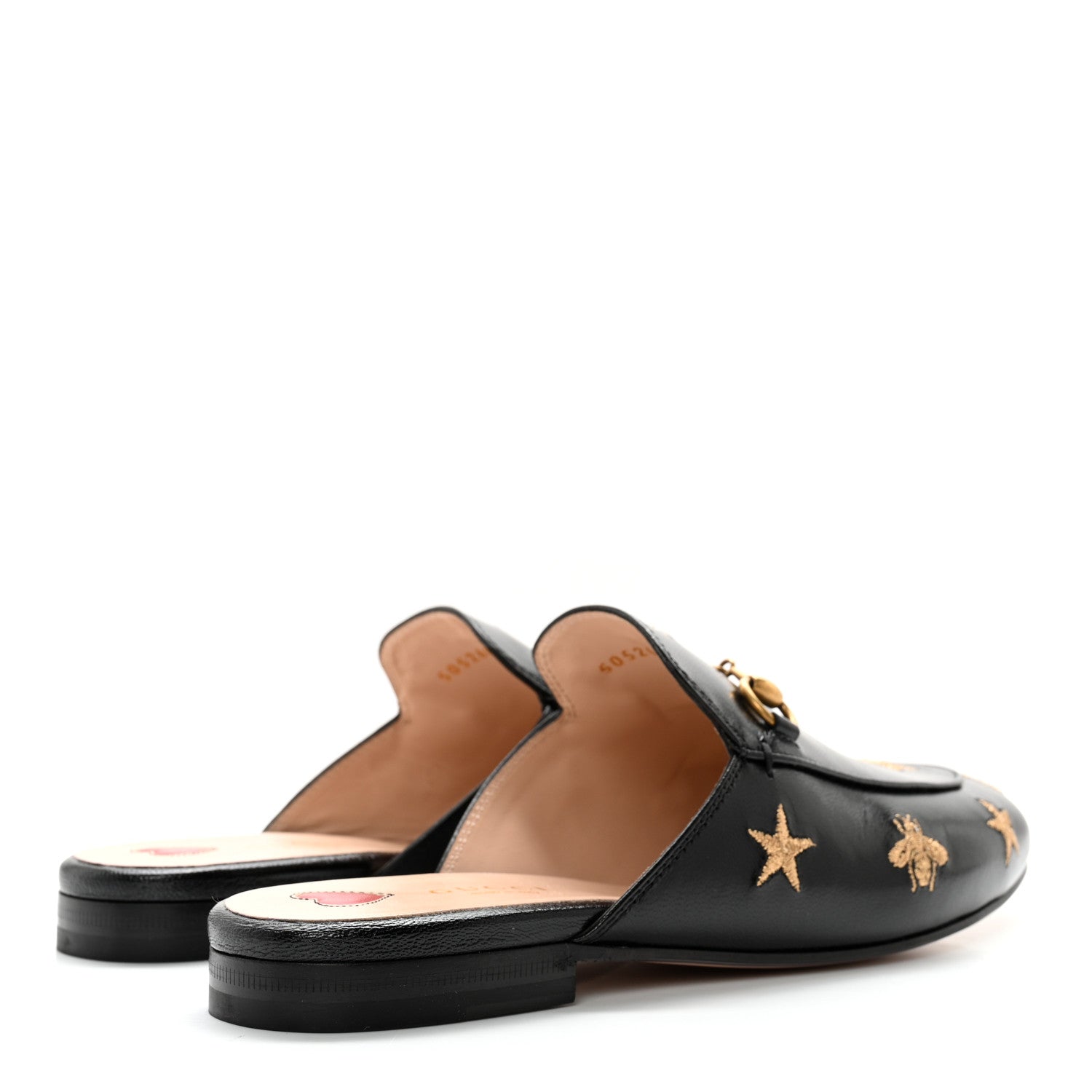 Gucci Goatskin Bee Star Embroidered Womens Princetown Slippers 37.5 Black 4 of 10