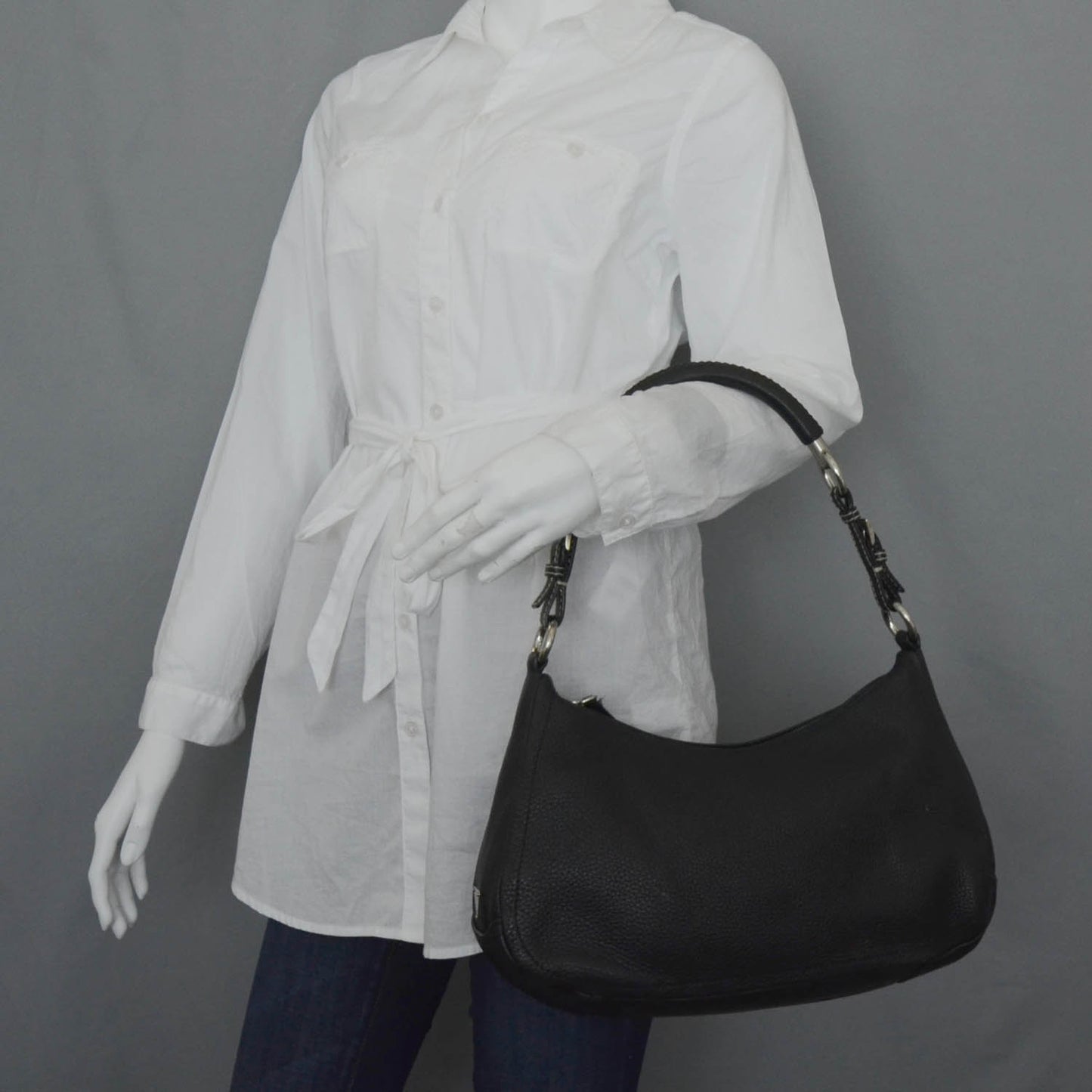 Leather Small Hobo Bag Nero Black