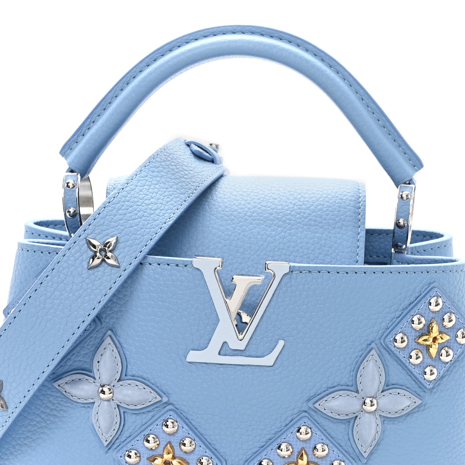 Louis Vuitton Taurillon Mechanical Flowers Smile Capucines BB Blue 7 of 9