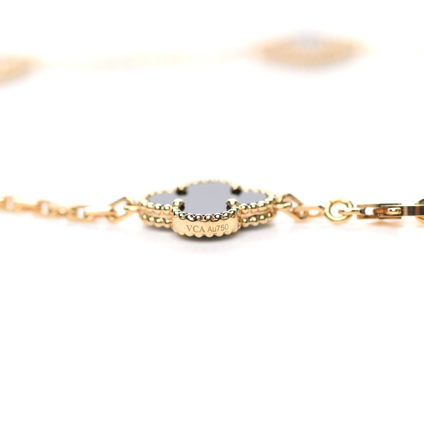 18K Yellow Gold Black Onyx 10 Motifs Vintage Alhambra Necklace