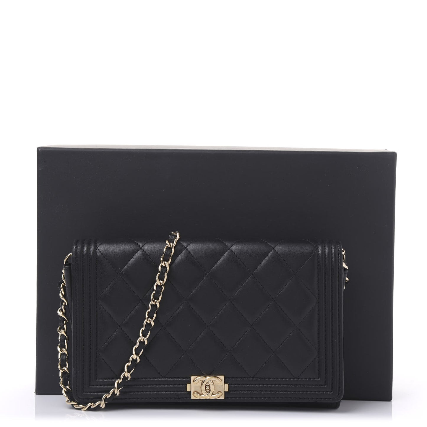 Lambskin Quilted Boy Wallet On Chain WOC Black