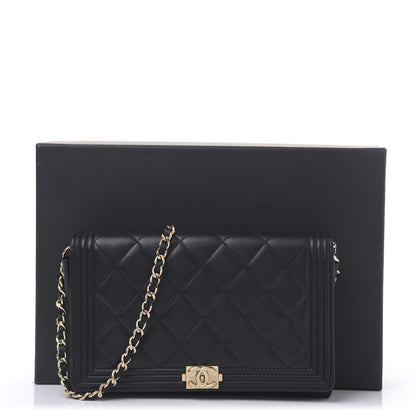 Chanel Lambskin Quilted Boy Wallet On Chain WOC Black 11 of 13