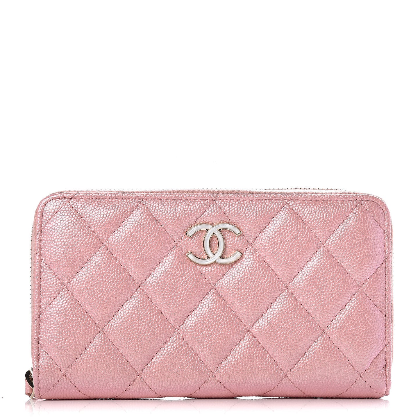 Iridescent Caviar Quilted Medium Zip Around Wallet Pink
