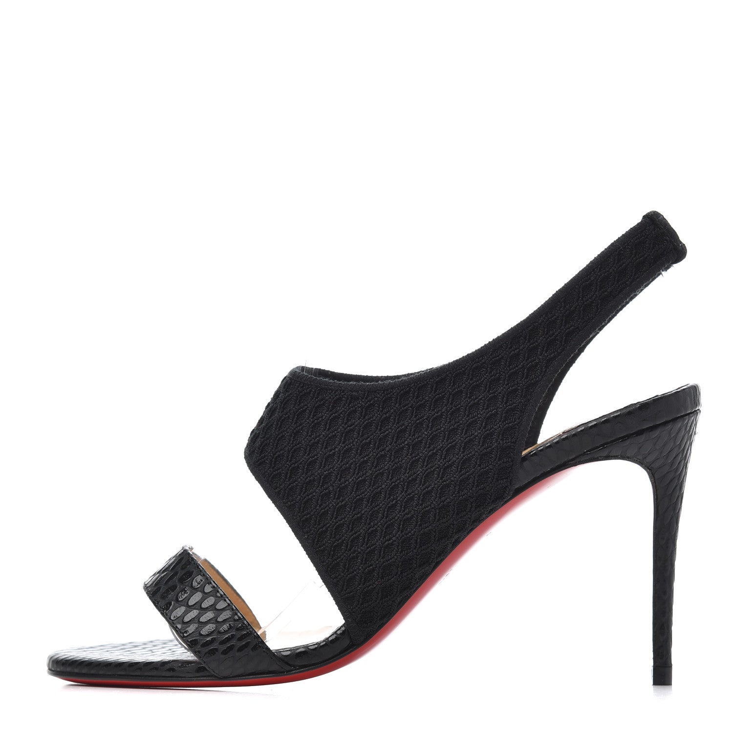 Christian Louboutin Calfskin Mesh Snakeskin Embossed Georgette 85 Sandals 37 Black 1 of 11