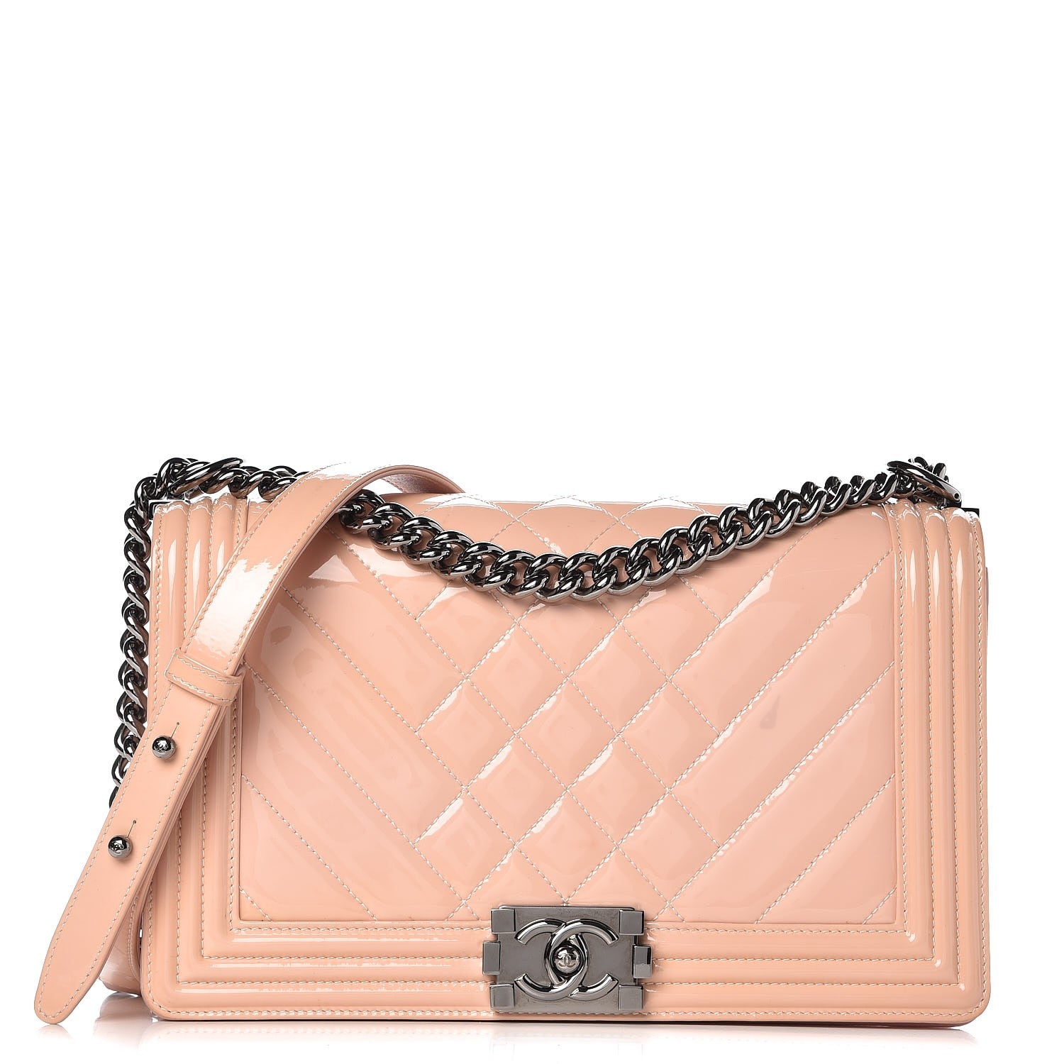 Chanel Patent Chevron New Medium Boy Flap Light Pink 1 of 16