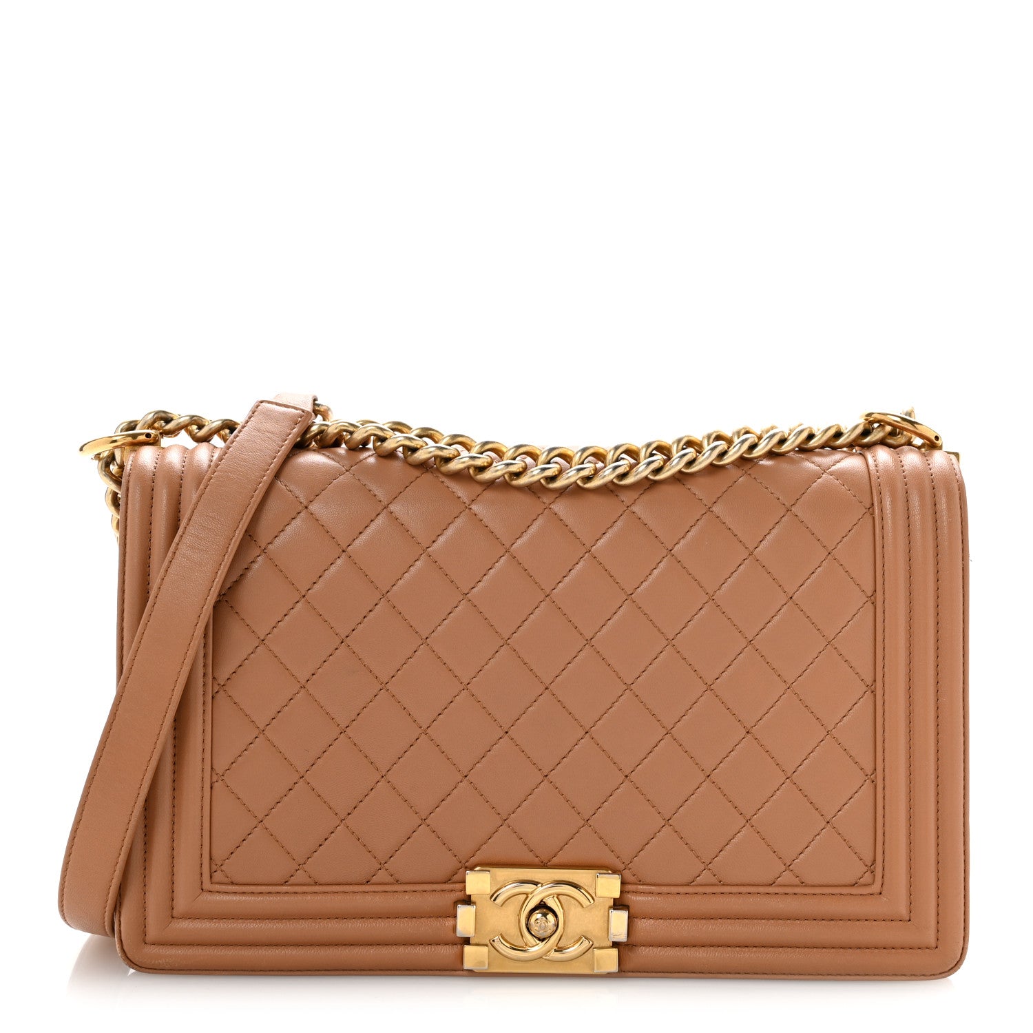 Chanel Lambskin Quilted New Medium Boy Flap Dark Beige 1 of 16