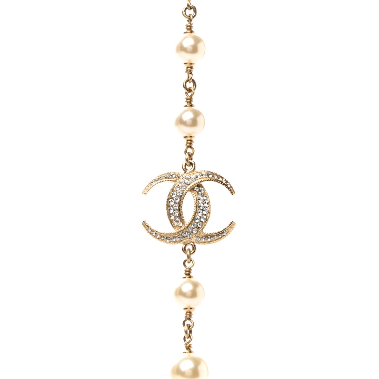 Pearl Baguette Crystal CC Moon Long Necklace Gold