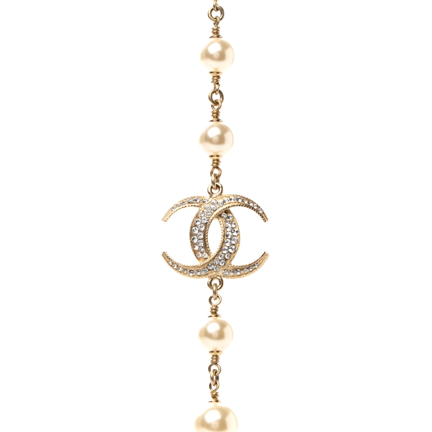 Chanel Pearl Baguette Crystal CC Moon Long Necklace Gold 4 of 6
