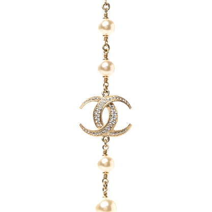 Chanel Pearl Baguette Crystal CC Moon Long Necklace Gold 4 of 6