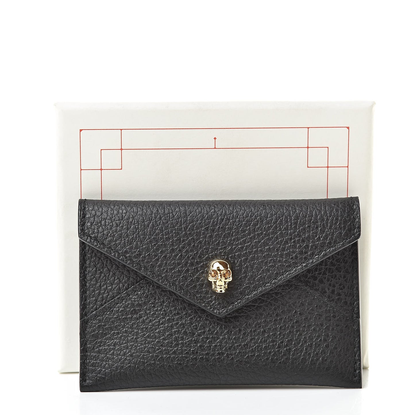 Calfskin Skull Envelope Card Holder Black