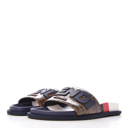 Fendi X FILA Glazed Fabric Calfskin FF 1974 Mania Slide Sandals 38 Mogano Panna Blueberry Caipiroska 3 of 10