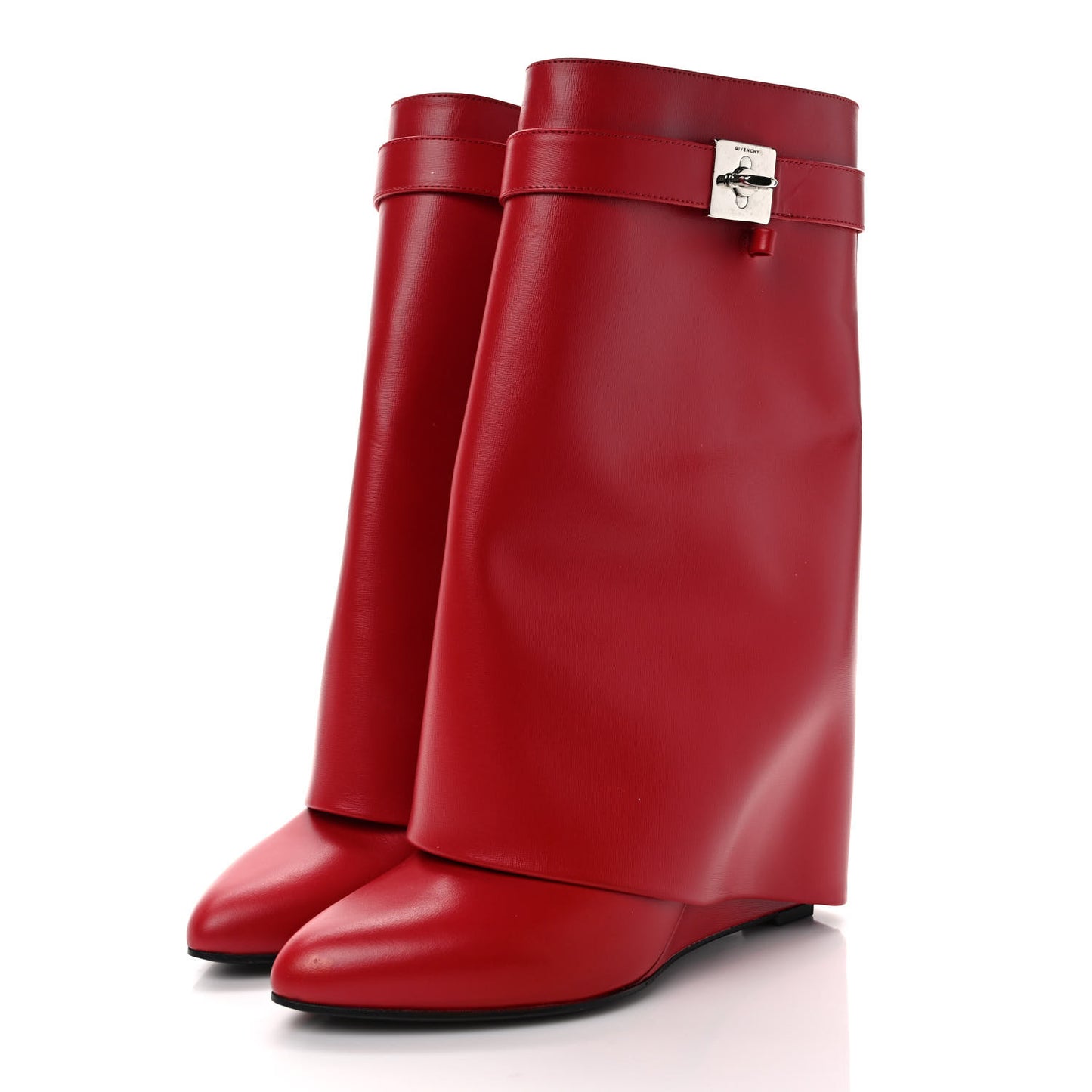 Calfskin Shark Lock Ankle Boots 38.5 Red