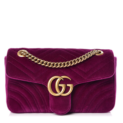 Gucci Velvet Matelasse Small GG Marmont Shoulder Bag Fuchsia Violet Cyclamen 1 of 12