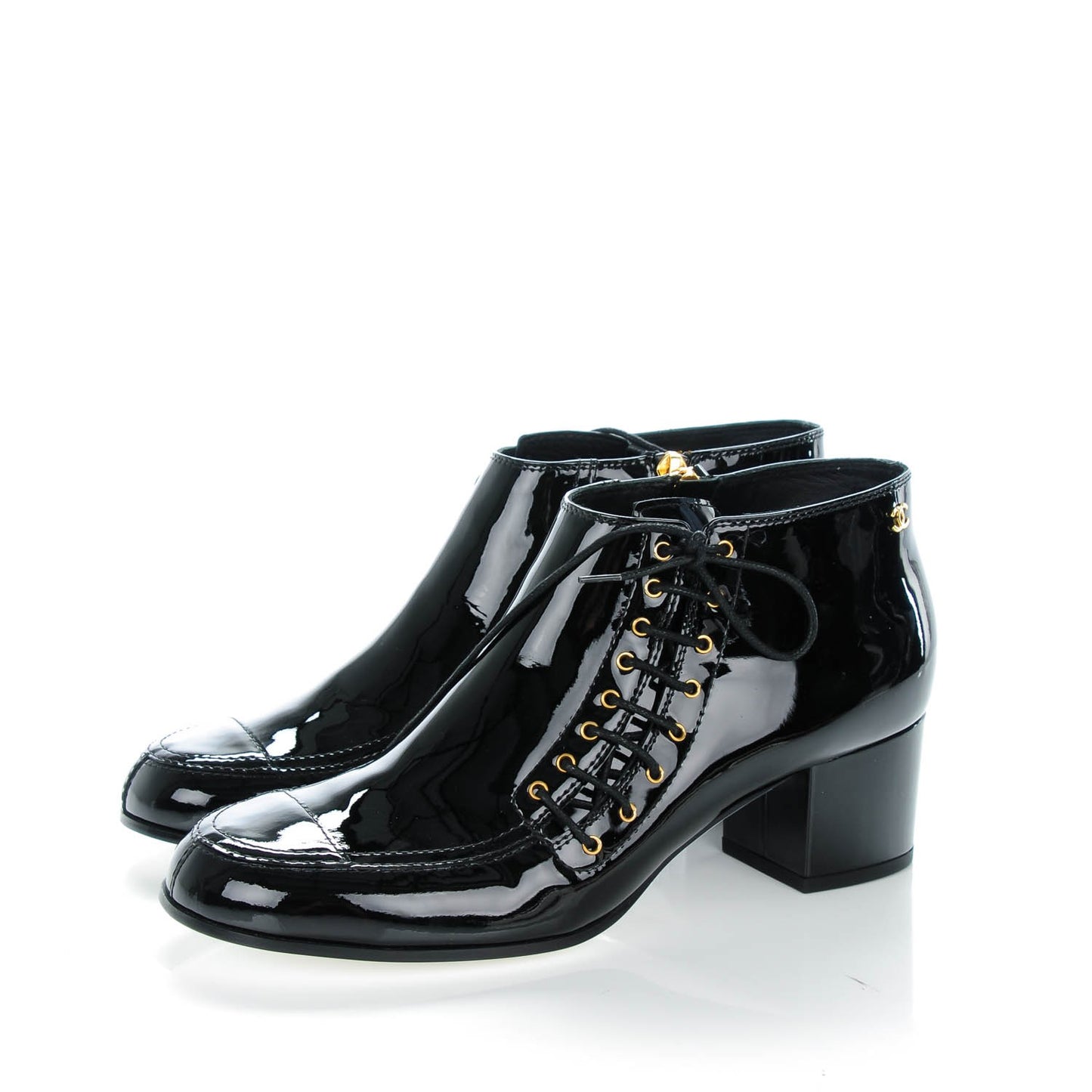 Patent Calfskin Lace Up Ankle Booties 41 Black