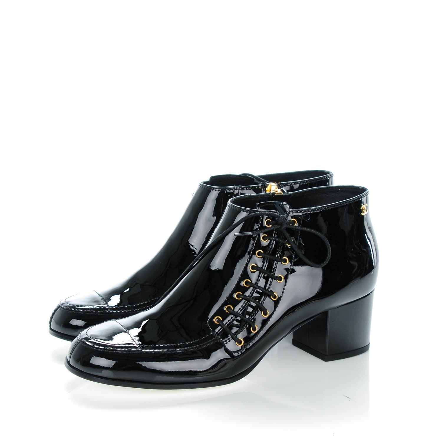 Chanel Patent Calfskin Lace Up Ankle Booties 41 Black 3 of 8