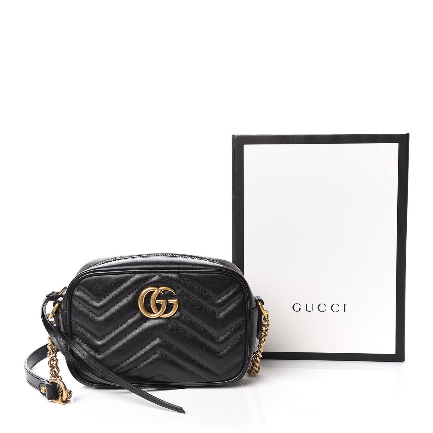 Calfskin Matelasse Mini GG Marmont Chain Shoulder Bag Black