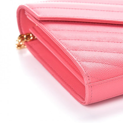 Saint Laurent Grain De Poudre Matelasse Chevron Monogram Chain Wallet Rose Clair 8 of 12