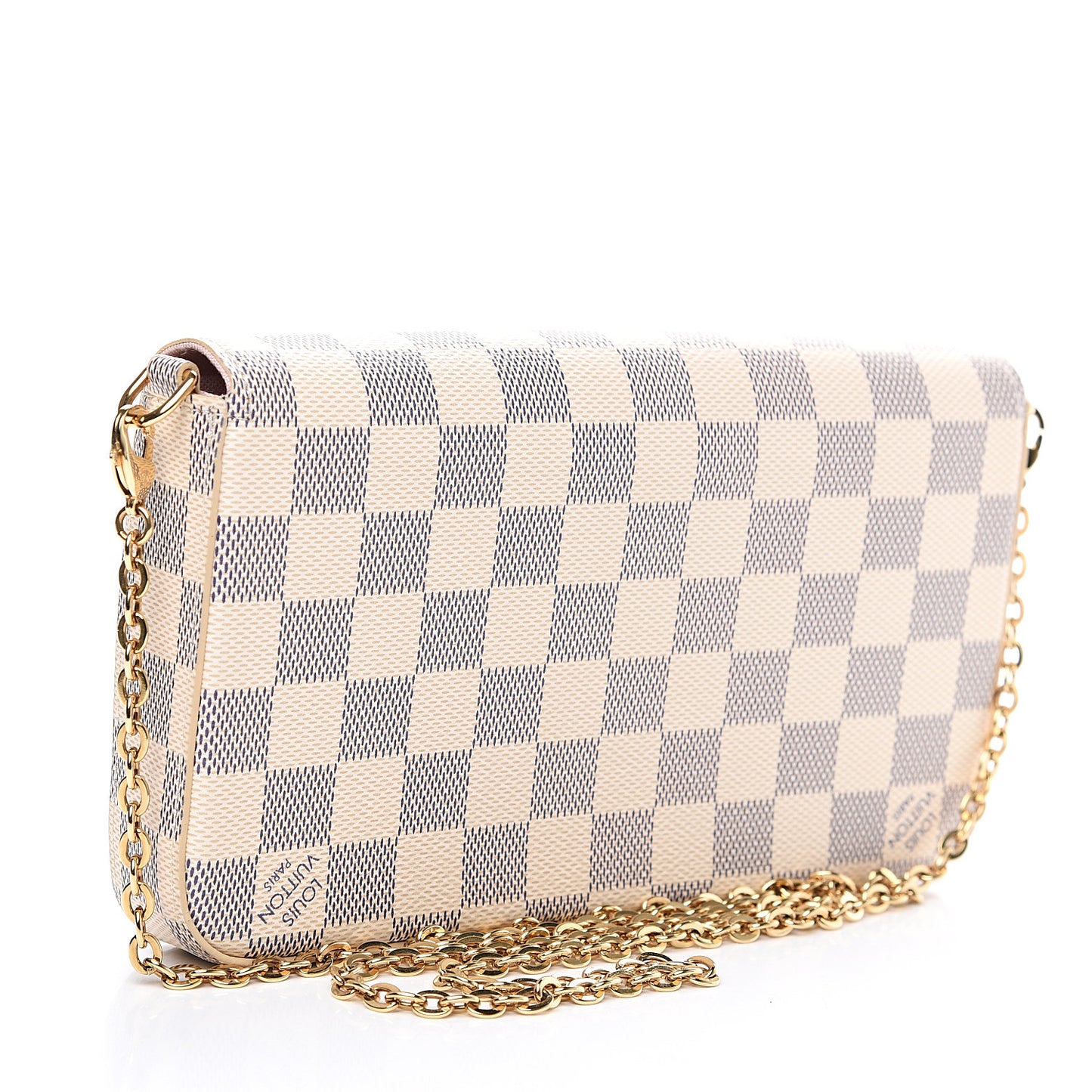 Damier Azur Pochette Felicie Chain Wallet Rose Ballerine