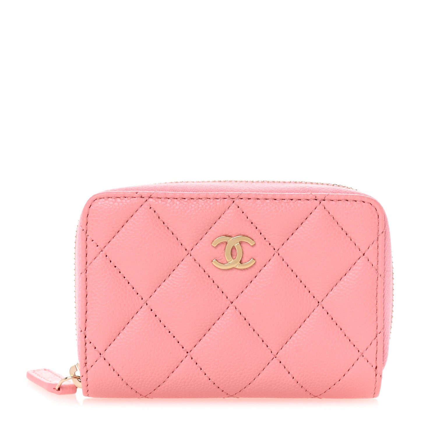 Caviar Quilted Zip Coin Purse Pink