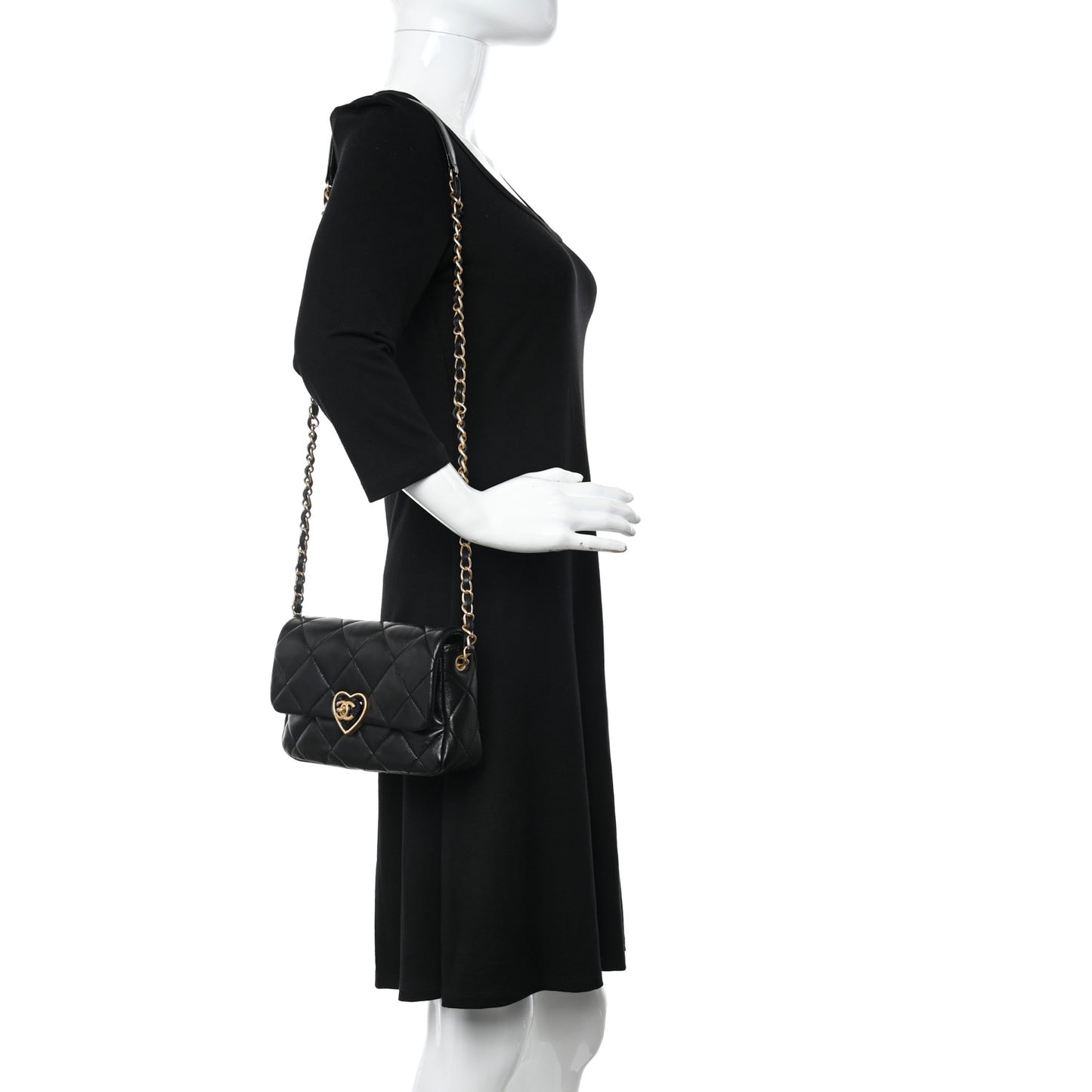 Lambskin Plexiglass Quilted Coco Love Flap Black