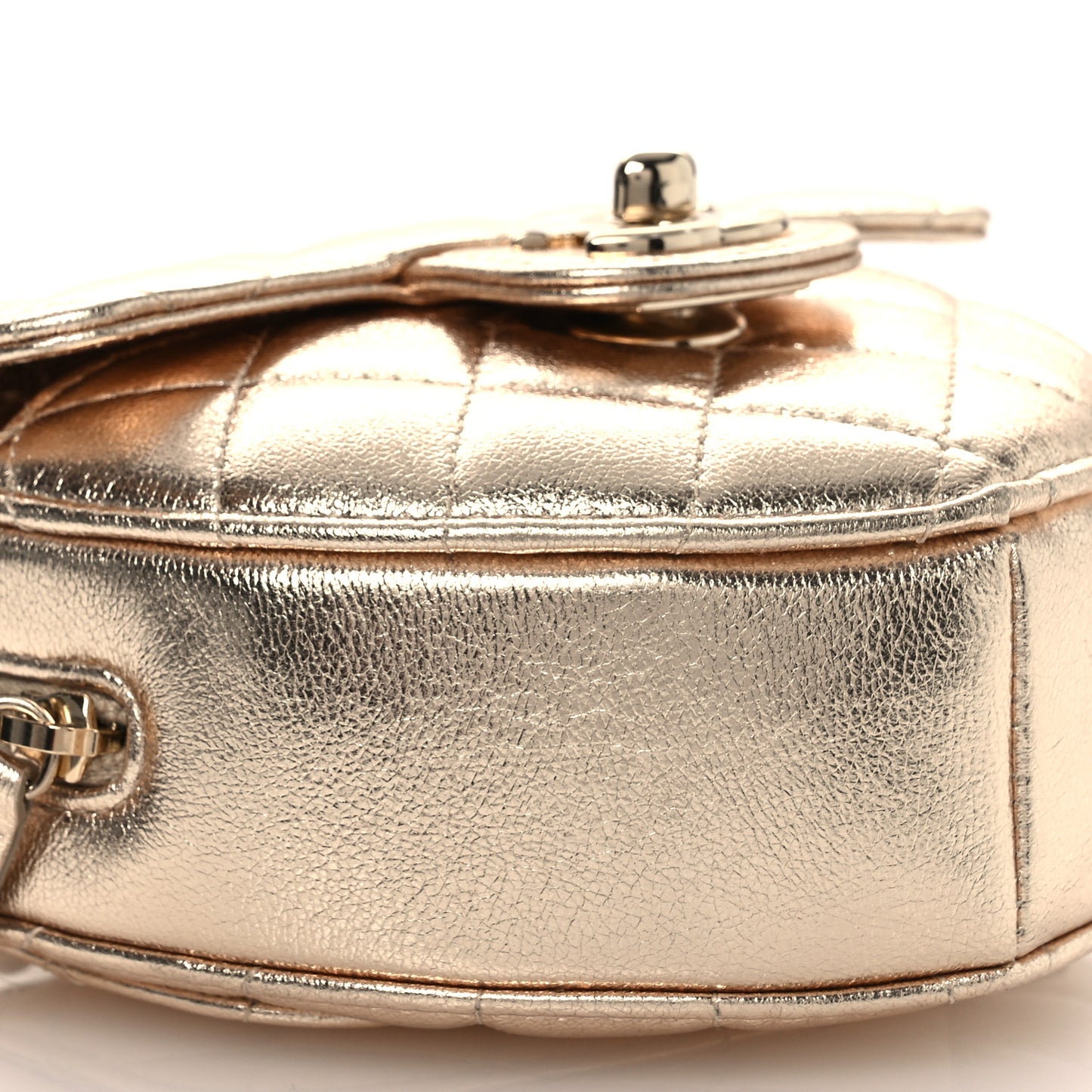 Metallic Lambskin Quilted CC In Love Heart Clutch With Chain Gold