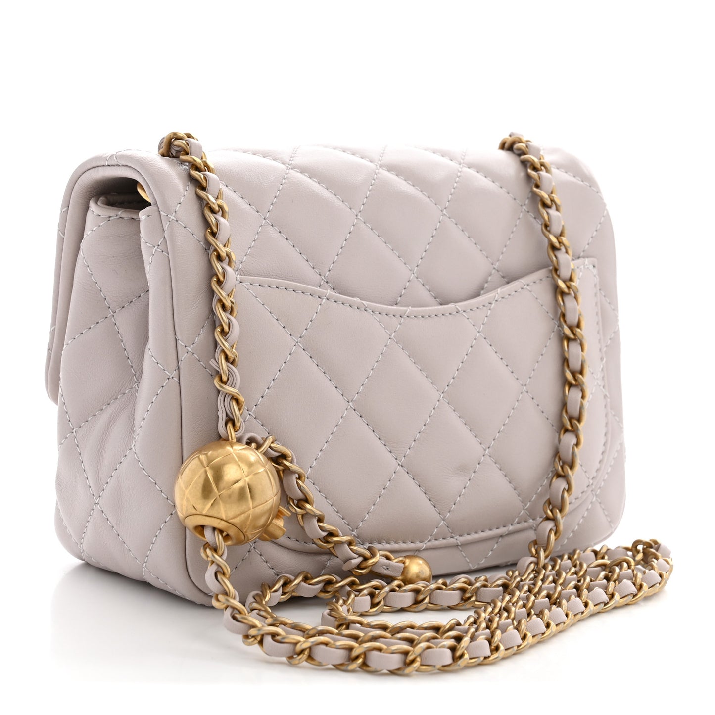 Lambskin Quilted CC Pearl Crush Mini Flap Light Purple