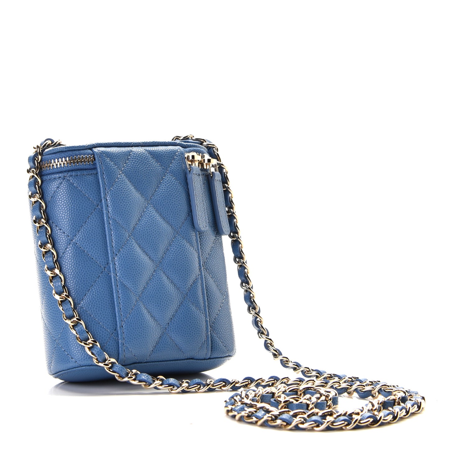 Caviar Quilted Small Vertical Coco Beauty Vanity Case With Chain Blue