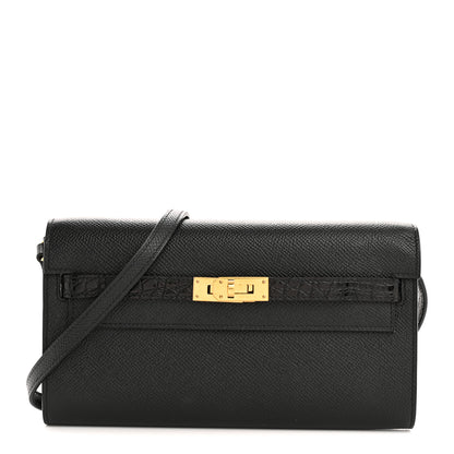 Hermes Epsom Shiny Alligator Touch Kelly Wallet To Go Black 1 of 10