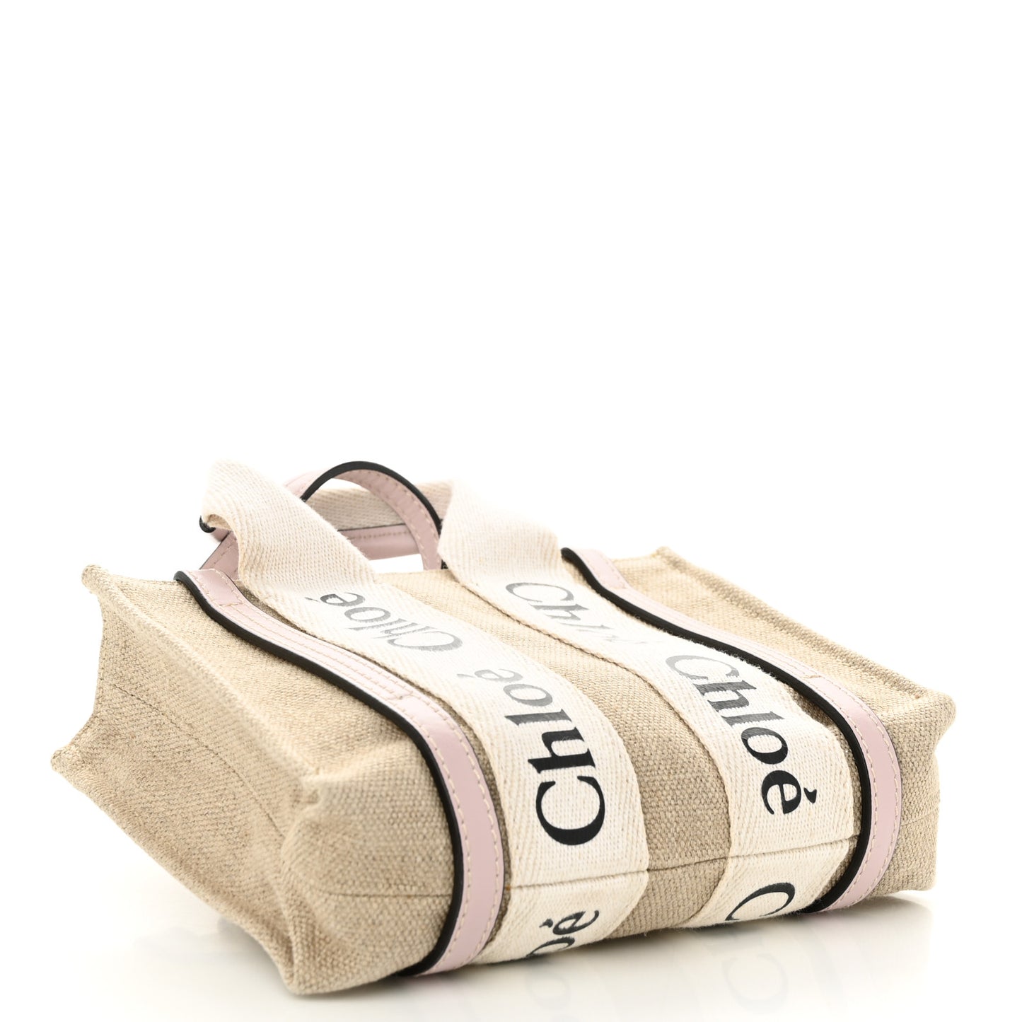 Linen Calfskin Mini Woody Ribbon Tote Cement Pink