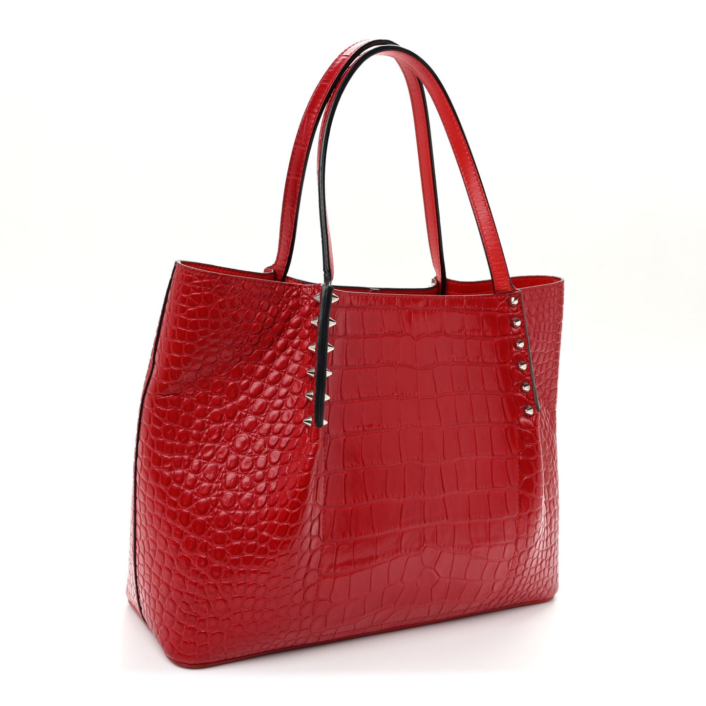 Crocodile Embossed Calfskin Spiked Small Cabarock Shopper Tote Red