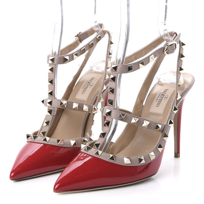 Valentino Garavani Patent Rockstud Ankle Strap 100mm Pumps 37 Rosso Valentino Poudre 3 of 9