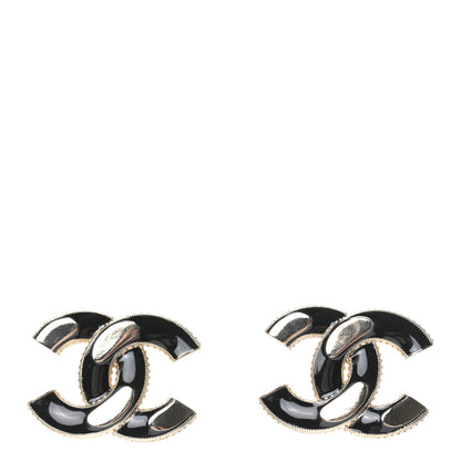 Chanel Enamel CC Earrings Black Gold 1 of 4
