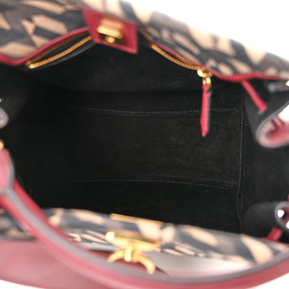 Mulberry Calfskin Canvas Print Small Iris Tote Crimson 5 of 11