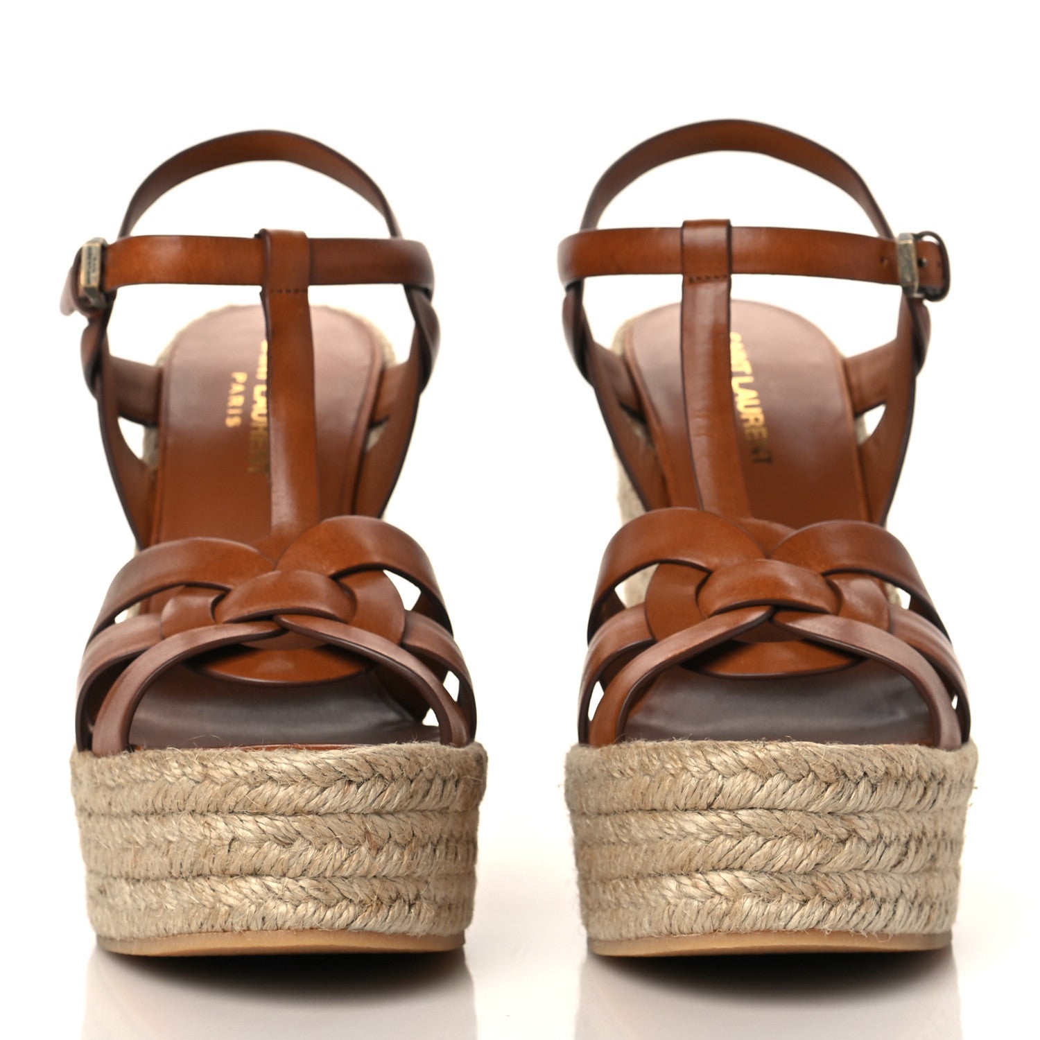 Saint Laurent Calfskin 85 Platform Espadrille Wedge Sandals 38.5 Brown 2 of 8