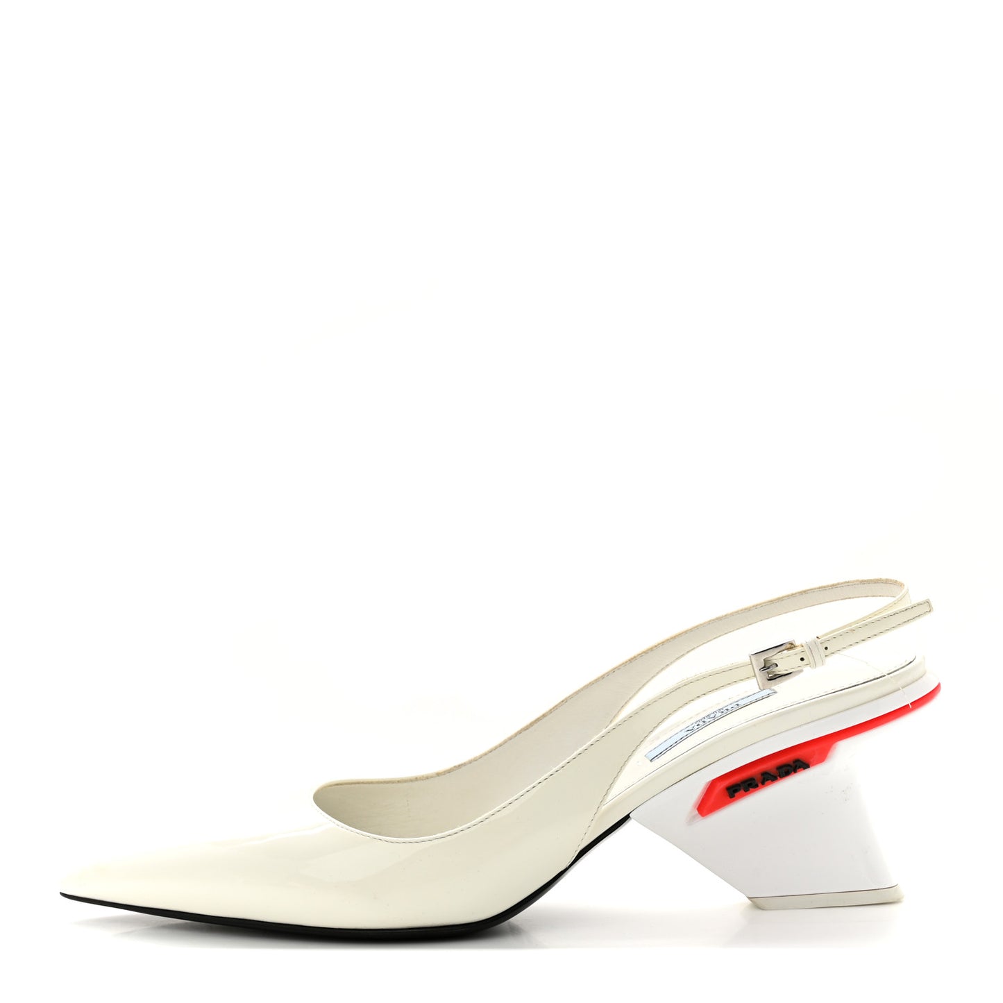 Patent Calfskin Logo Pointed Toe Slingback Wedges 40.5 White