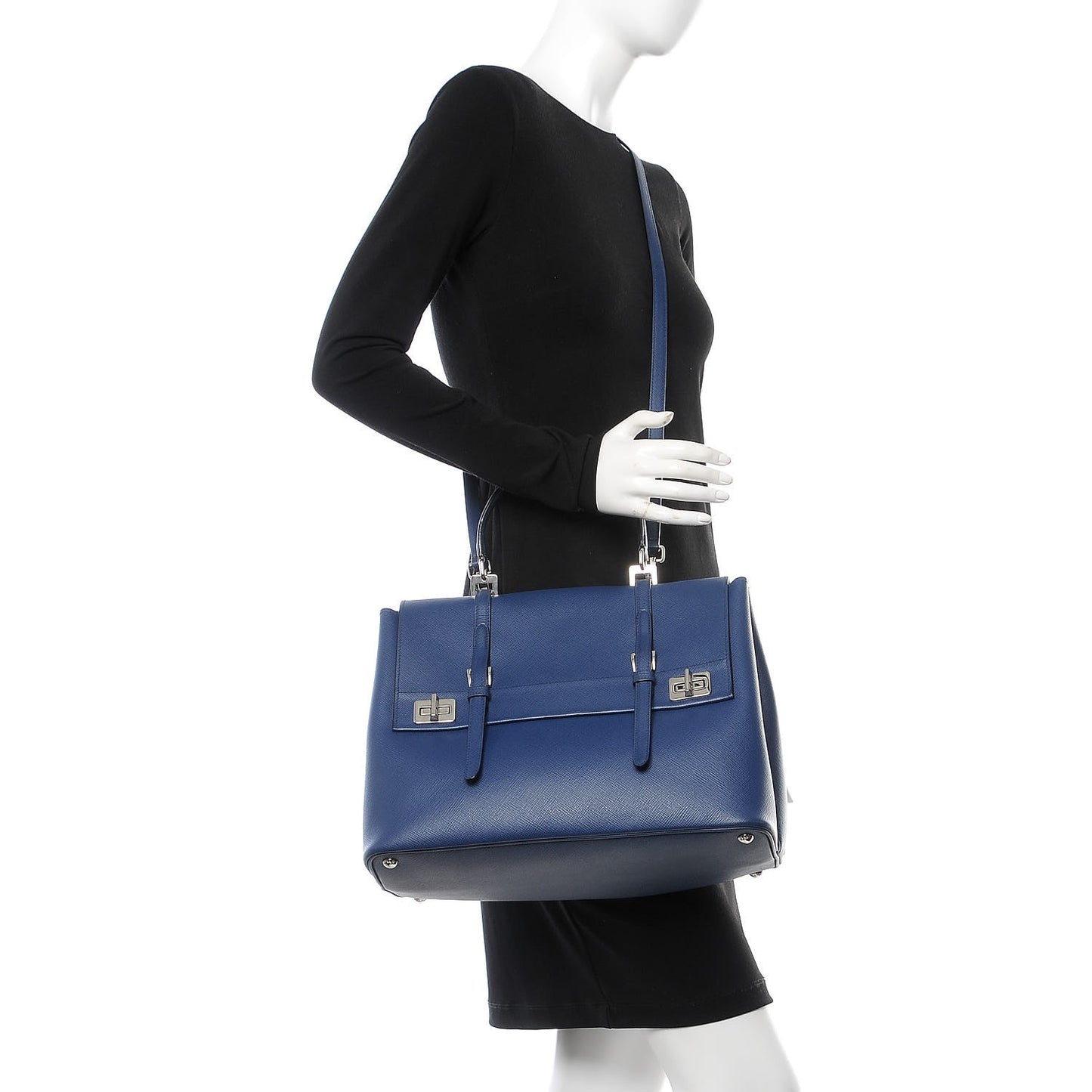 Saffiano Cuir Convertible Top Handle Tote Bleuette
