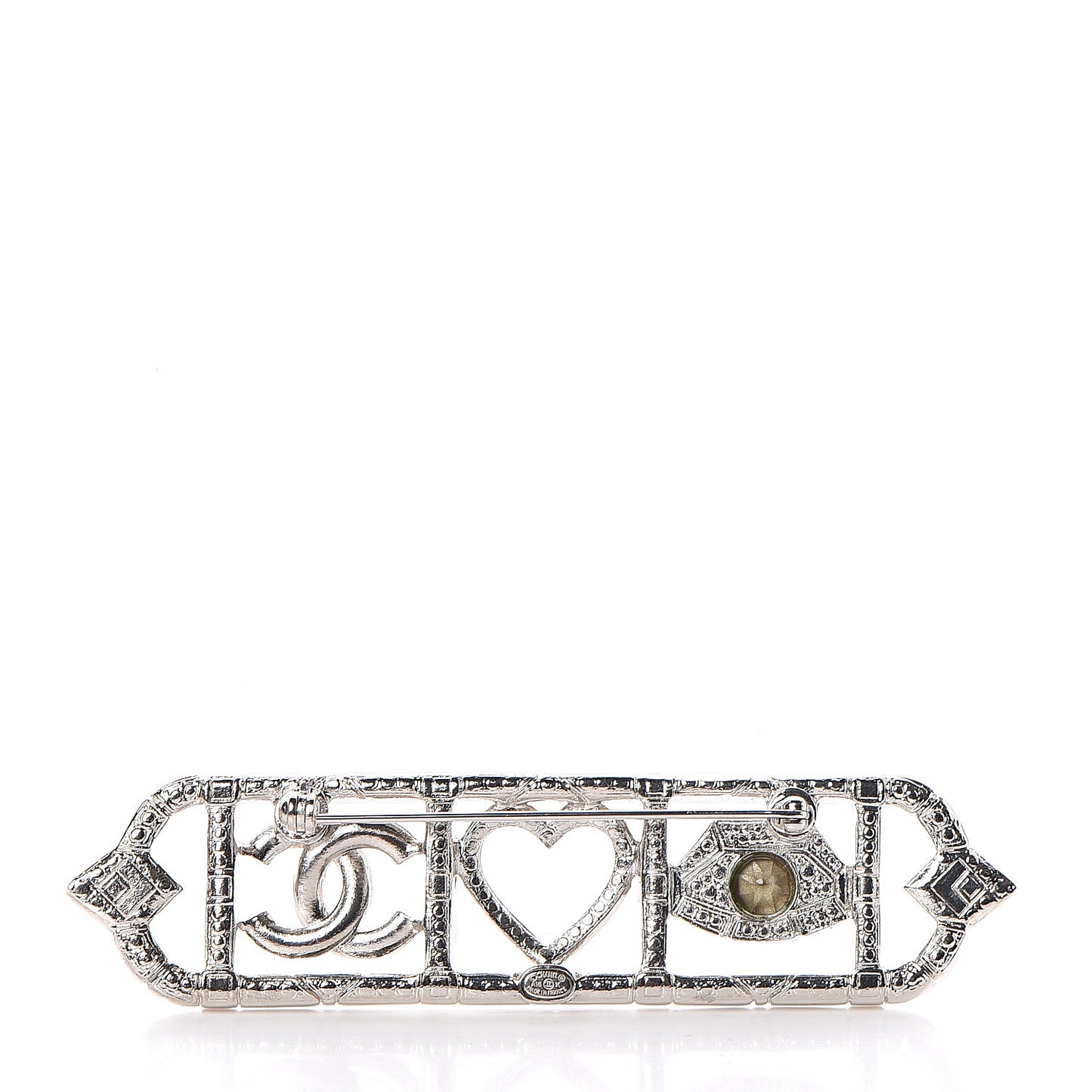 Crystal Eye Heart CC Brooch Silver