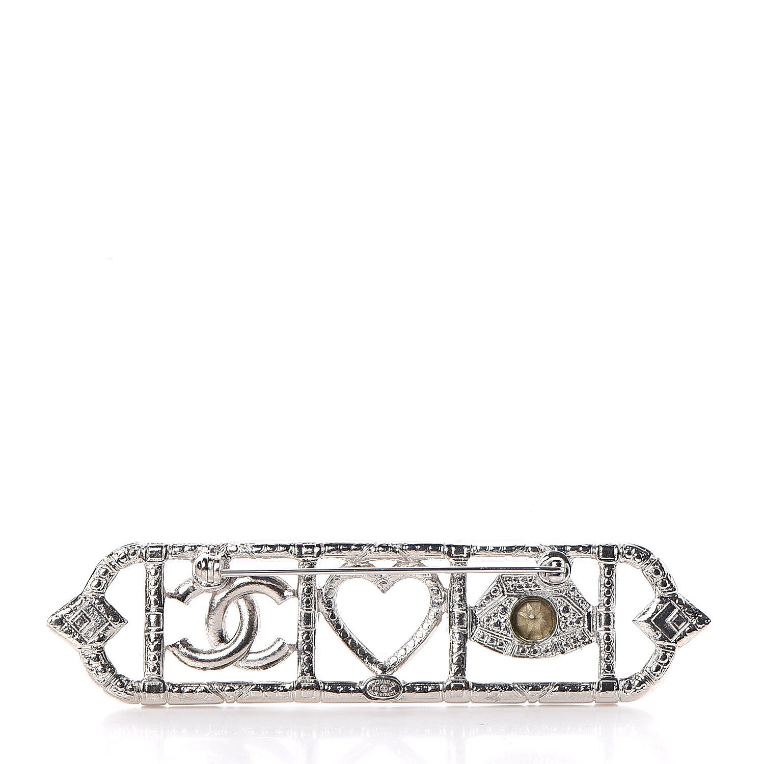 Chanel Crystal Eye Heart CC Brooch Silver 4 of 4