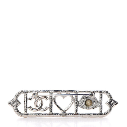 Chanel Crystal Eye Heart CC Brooch Silver 4 of 4