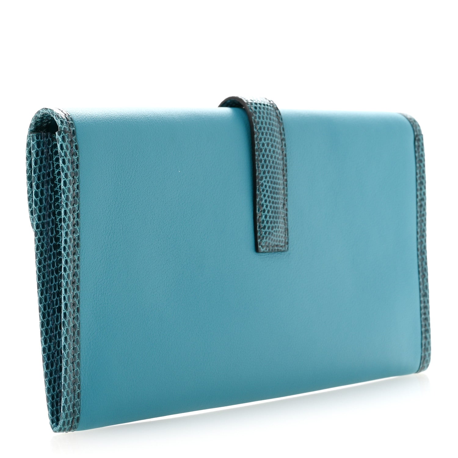 Hermes Swift Lizard Jige Elan Touch Duo Clutch Bleu Paon Mykonos