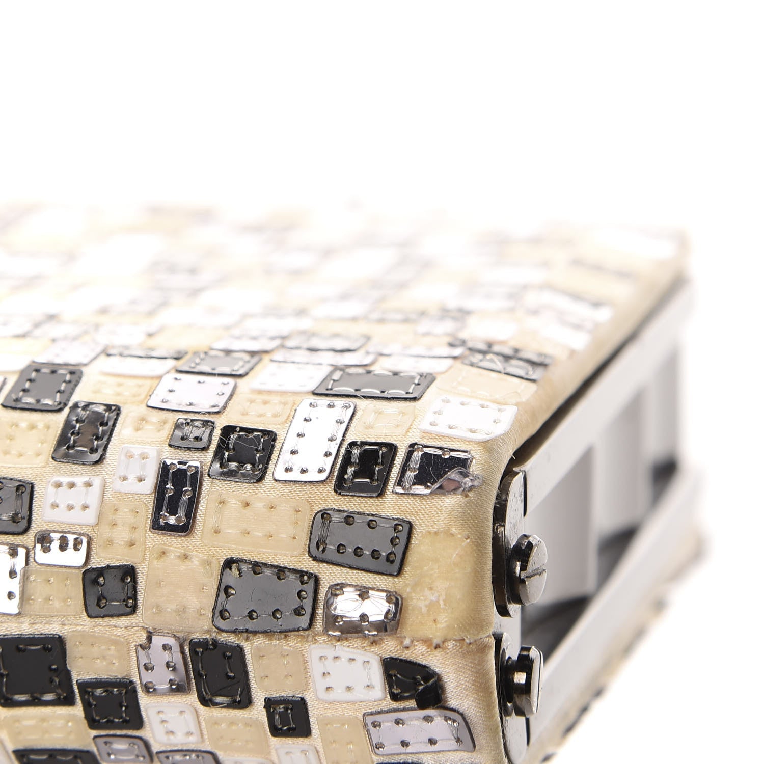 Christian Louboutin Satin Sequins Mosaique Cleo Clutch Black White 11 of 14