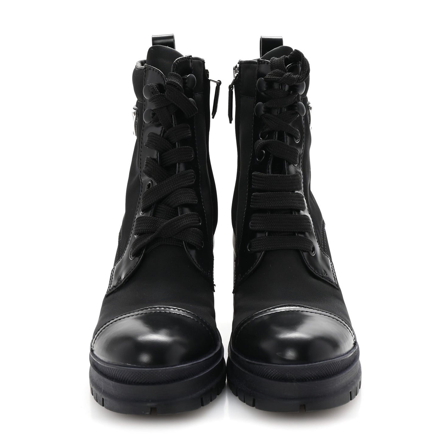 Spazzolato Re-Nylon Metal Triangle Logo Lace Up 55mm Ankle Boots 35.5 Black