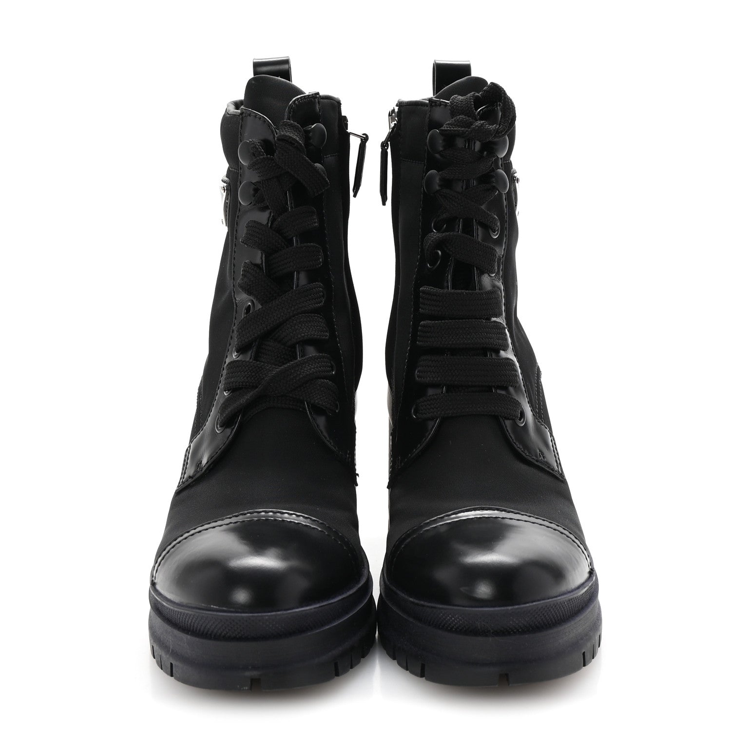 Prada Spazzolato Re-Nylon Metal Triangle Logo Lace Up 55mm Ankle Boots 35.5 Black 3 of 10