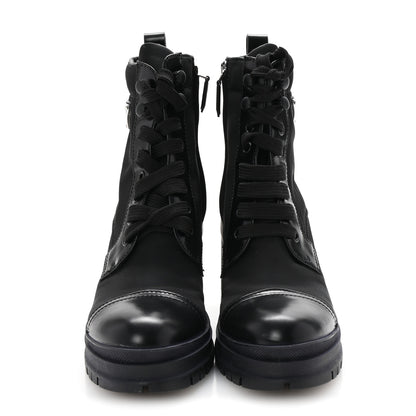 Prada Spazzolato Re-Nylon Metal Triangle Logo Lace Up 55mm Ankle Boots 35.5 Black 3 of 10