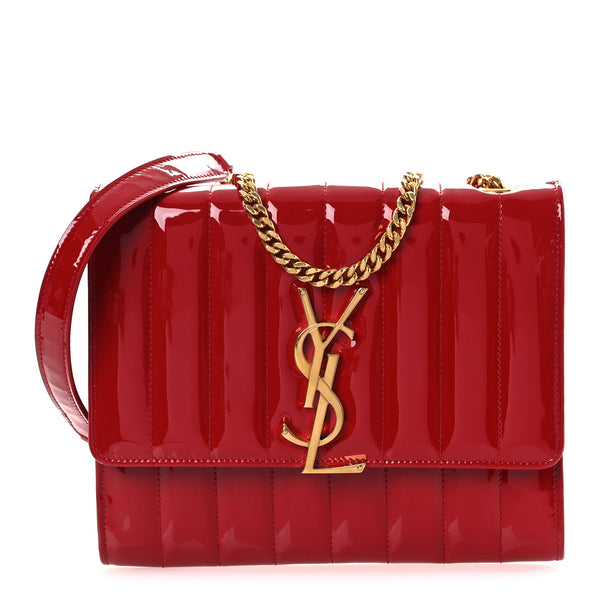 Saint Laurent Patent Calfskin Matelasse Vicky Chain Wallet Rouge