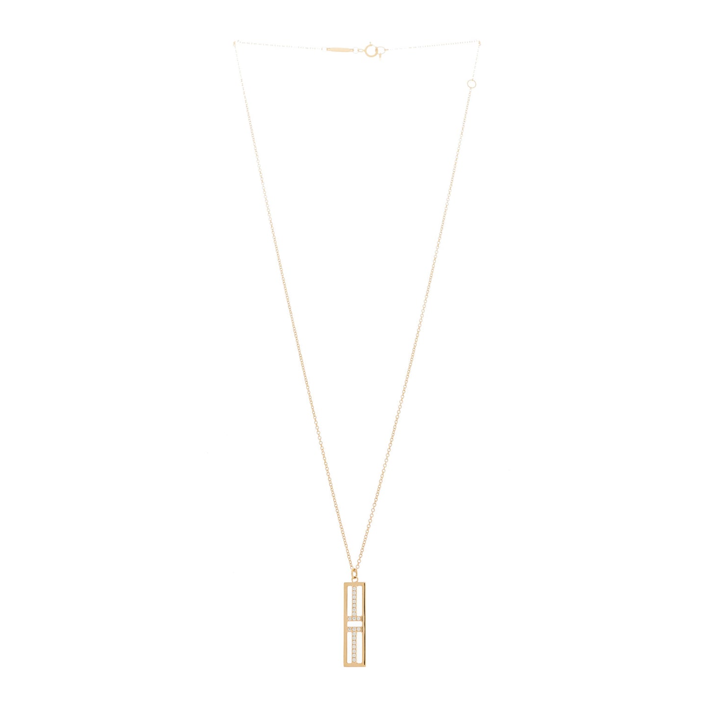 18K Rose Gold Diamond Tiffany T Two Open Vertical Bar Pendant Necklace