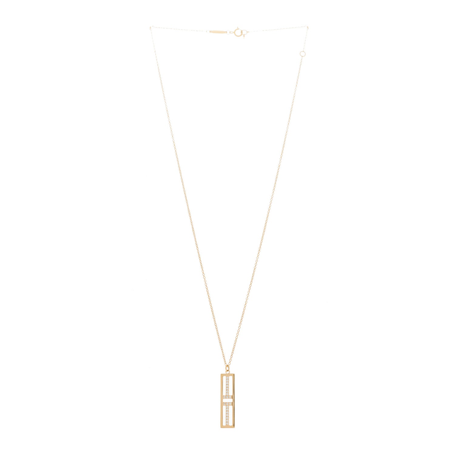 Tiffany 18K Rose Gold Diamond Tiffany T Two Open Vertical Bar Pendant Necklace 3 of 6