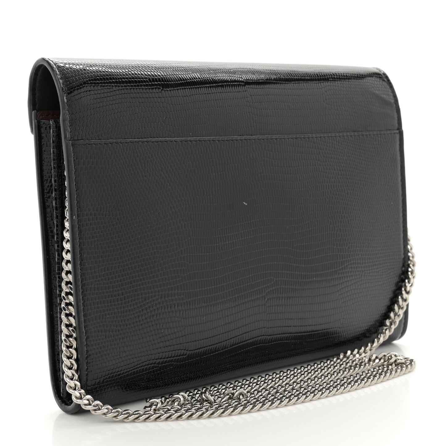Calfskin Lizard Embossed Monogram Cassandra Chain Wallet Black