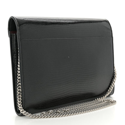 Saint Laurent Calfskin Lizard Embossed Monogram Cassandra Chain Wallet Black 3 of 11